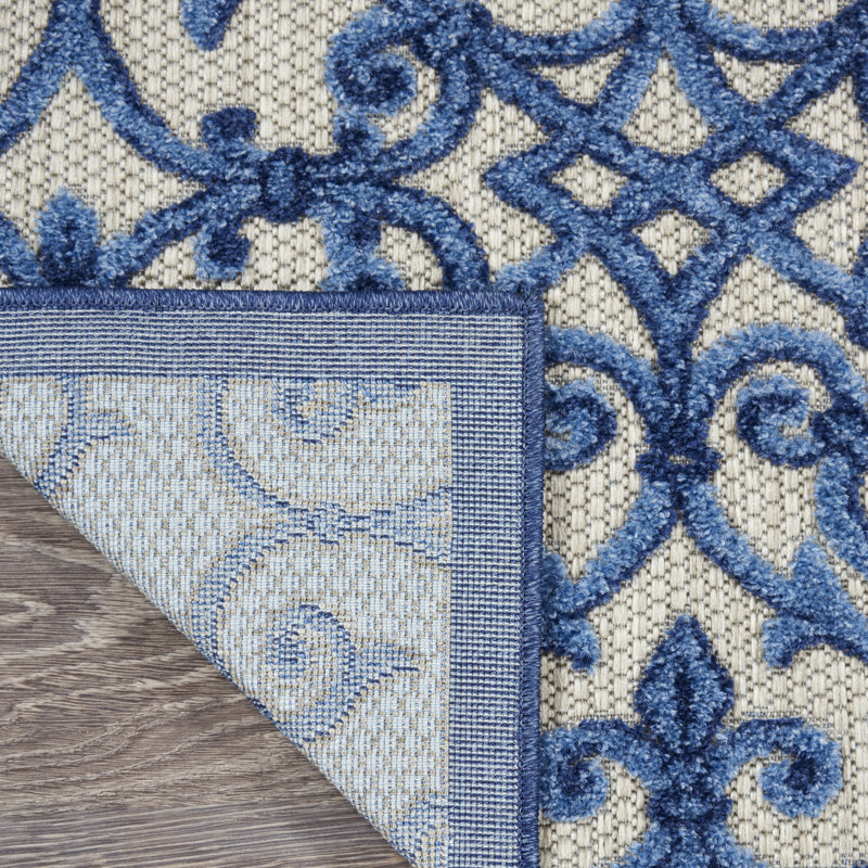 Aloha Grey/Blue Synthetic 3'6" x 5'6" Reversible Outdoor Rug
