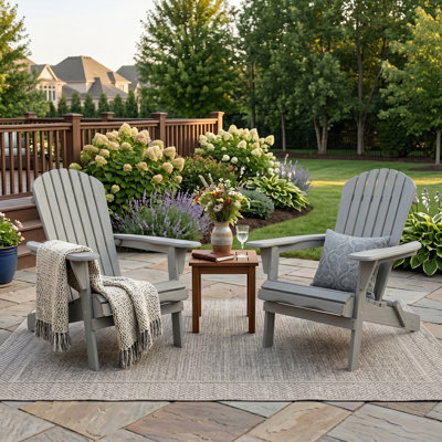 Gray Solid Wood Folding Adirondack Chair Set of 2