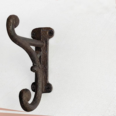 Rustic Cast Iron Coat Hooks (3 Pack) Rustic Dark Brown, Wall Mounted, Farmhouse Decorative, Heavy Duty Wall Hooks For Hanging Coats, Hats, Towels (Mounting Hardware Included)