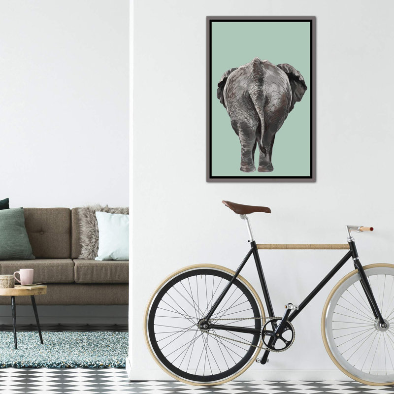 Art de bout éléphant, Toile encadrée de bois rustique foncé, H 40 po x l 26 po x P 1,5 po