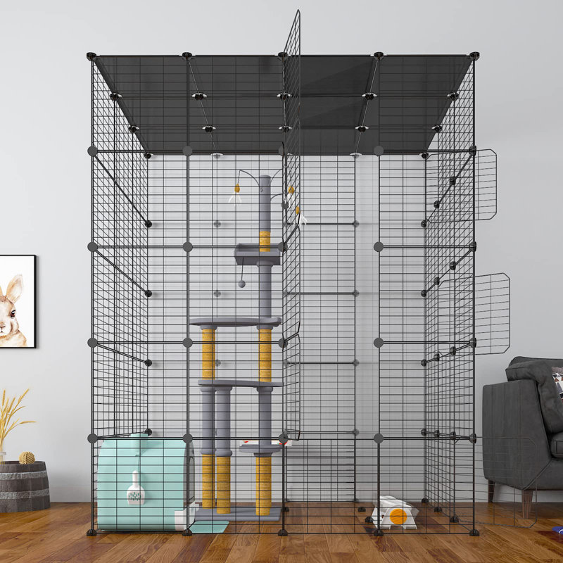 Grande cage intérieure pour chat avec cage en fil métallique pour chat 1-4 chats, 54 x 41 x 69
