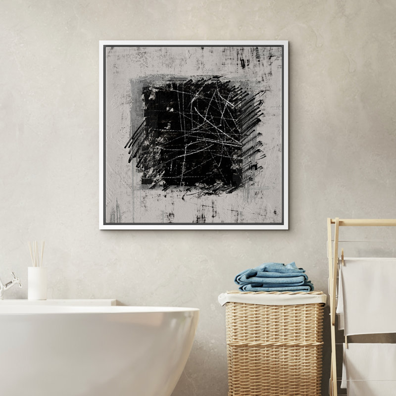 «Black and White Abstract Modern Contemporary», H 16 po x l 16 po, Blanc