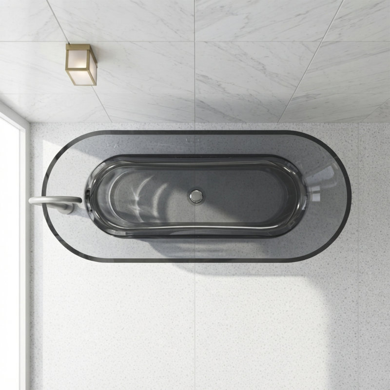 Baignoire autoportante 69 po en résine translucide, finition ovale gris-bleu