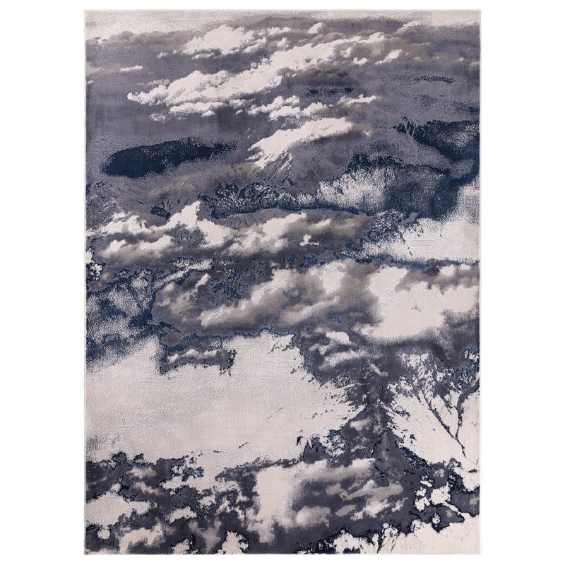 Aurora AU02 Cloud Metallic Area Rug, Blue/Ivory, Rectangle 80 x 150cm