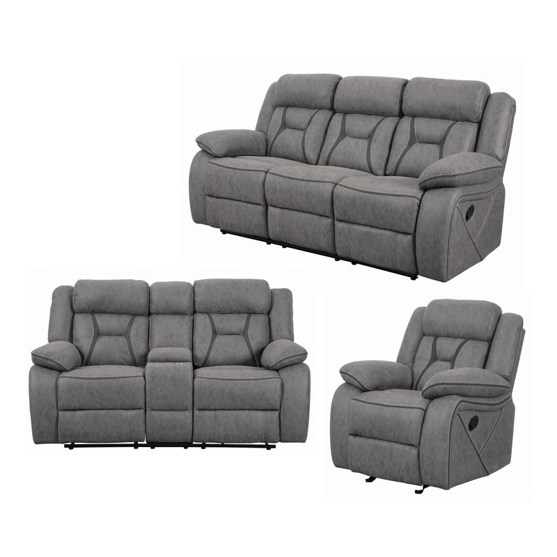 Ensemble de salon inclinable 3 pièces Ilkest, Mélange de polyester gris