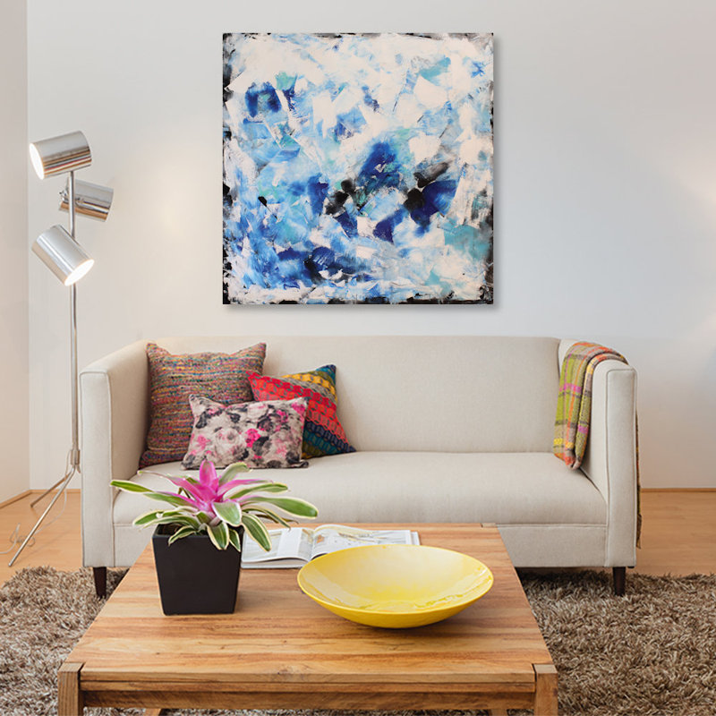 «Blue Impression», reproduction sur toile, H 18 po x l 18 po x P 1,5 po, Pas de tapis, Toile tendue