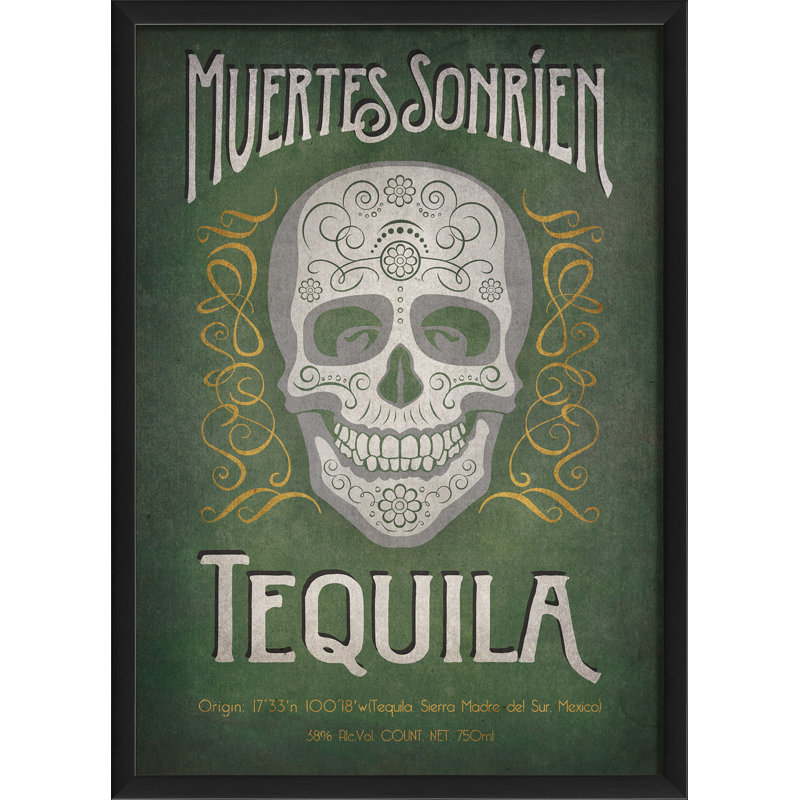 « muertes sonrien tequila », publicité rétro encadrée, H 17,13 po x l 12,63 po