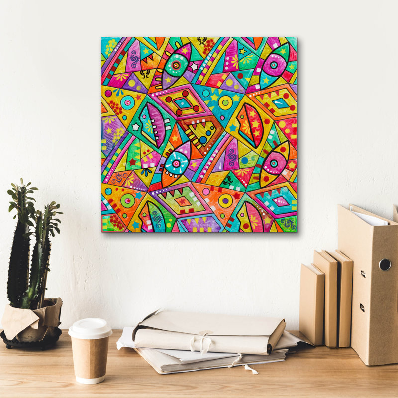 «Geometric Eyes And Lips» par Dean Russo, H 18 po x l 18 po x P 0,75 po