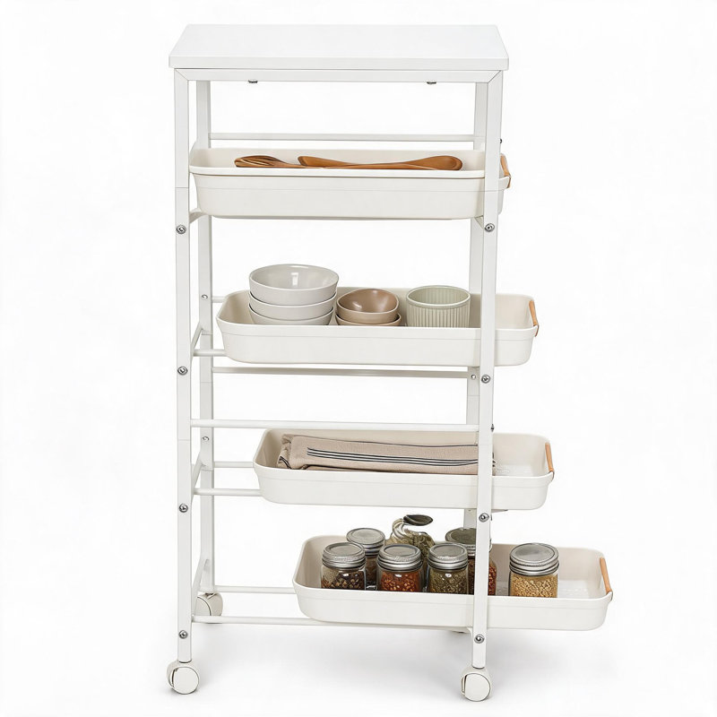 Chariot de rangement à 5 niveaux avec plateau en bois
