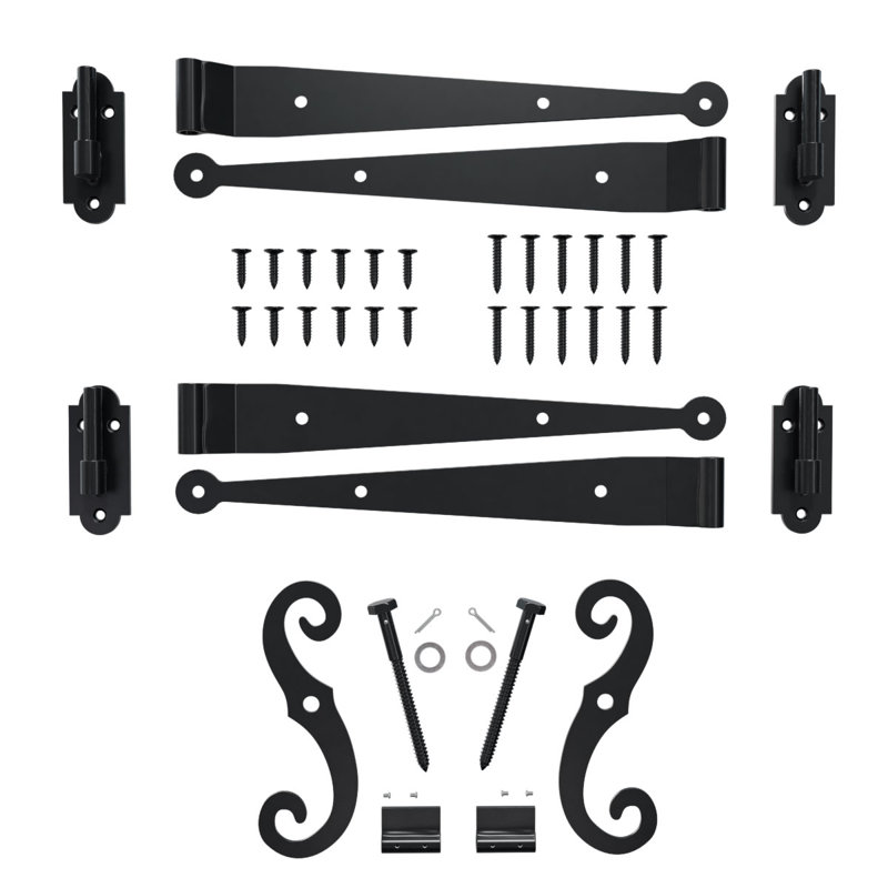 Charnière à sangle SteelTek avec ensemble de volets décalés de 1/2 po, pour des hauteurs de 12 à 36 po (comprend 4 charnières à sangle, 4 pintels sur la plaque, 1 paire de retenues en S avec support de volet à verrou)