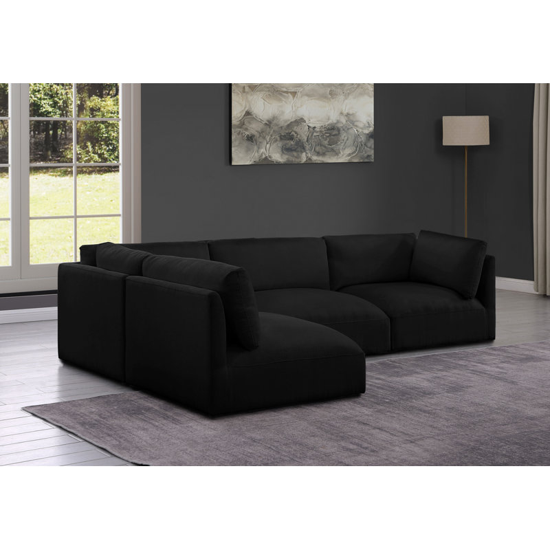 Huzayfa Upholstered L-Shaped Sectional Reversible, Black Polyester Fabric