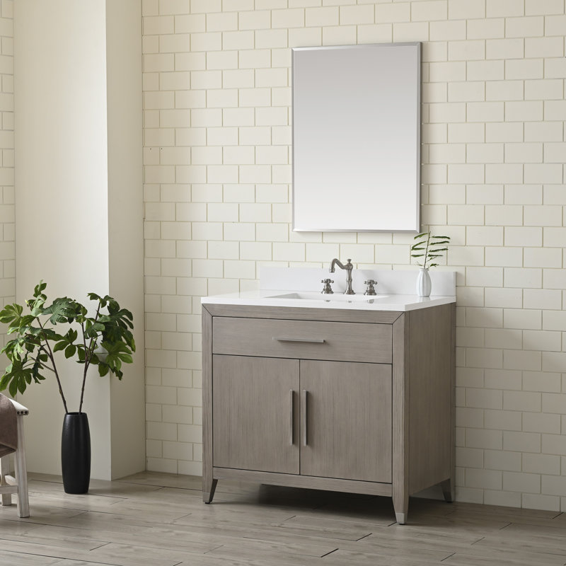 Meuble-lavabo simple 36 po avec plateau Maddison, Chêne brossé héritage