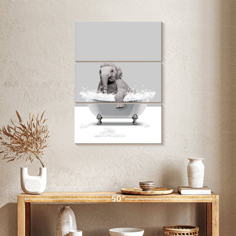 Bathtub Animal Elephant Silver Multi Piece Canvas Print, H 38 po x l 24 po x P 1,25 po