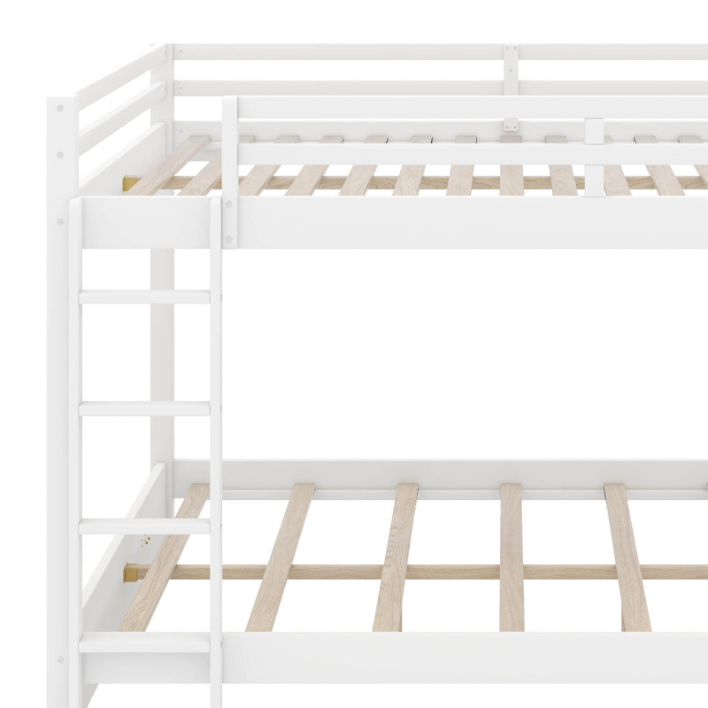 Queen Size Bunk Bed With Ladder, White