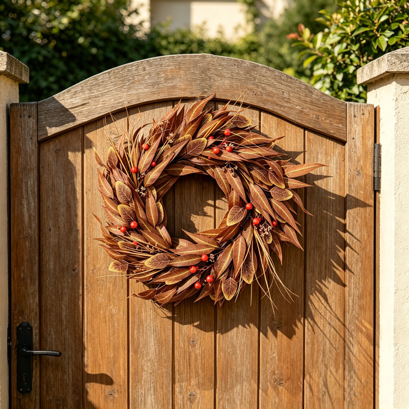 Couronne artificielle de 21,65 po pour porte d'entrée, couronne de baies artificielle résistante aux rayons UV avec baies pour l'intérieur et l'extérieur