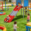Ensemble de jeu extérieur en métal d'aspect bois pour enfants - Balançoire, glissade, plateforme de cabane dans les arbres et panier de basketball-670015644