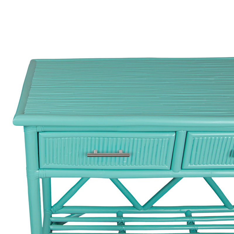 Pencil Rattan 54" Wide Console Table, Turquoise