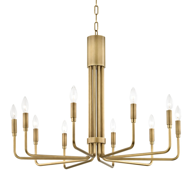 Lustre classique / traditionnel à 10 lumières de style bougie Brigitte, Laiton vieilli