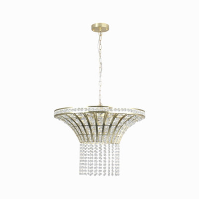 4" Modern Crystal Round Chandelier With Gold Finish, Elegant Pendant Light With Cascading Beads, For Dining Room, Living Room, Or Foyer (No Bulbs)