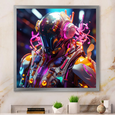 «Sci-Fi Retro Futuristic Robot In Neon», reproduction d'art sur toile
