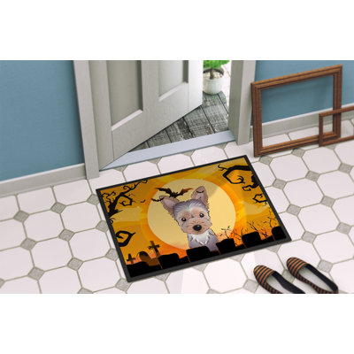 Tapis de porte pour l’extérieur antidérapant yorkie chiot halloween