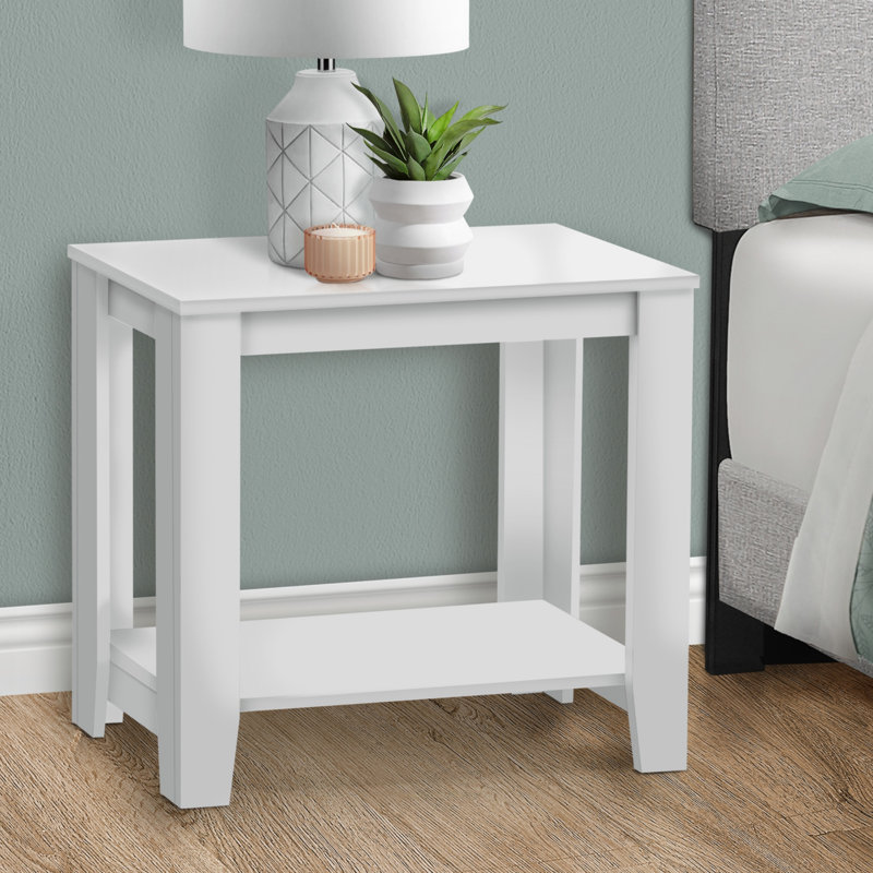 Table d'appoint, côté, bout, table de chevet, lampe, salon, chambre à coucher, stratifié blanc, transitionnel, Blanc