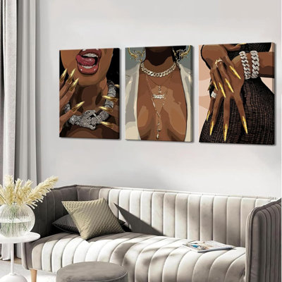 3 pièces Afro Black Woman, art mural afro-américain, images noires, impression murale, affiche noire, œuvre d'art afro-américaine abstraite pour chambre à coucher, salon, salle de bain, bureau, décoration de la maison