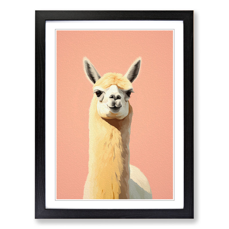Llama Minimalism No.2 - Single Picture Frame Print on Wood, 46cm H x 34cm W x 2cm D, Black Framed