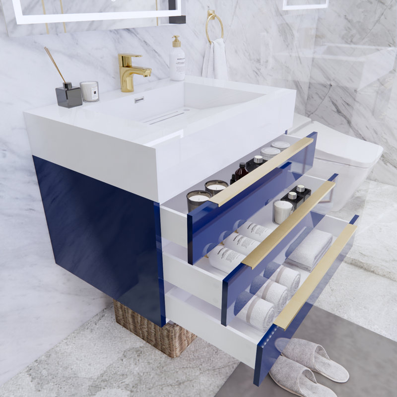Glasgow 29.5 " W Wall Mounted Wall Mounted Single Double Single Vanity Bathroom Vanity With Acrylic Top, White