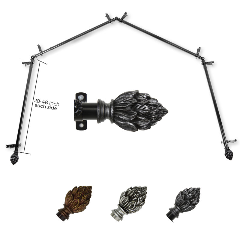 Tringle à rideaux simple réglable 0,81 po Jaliyah, Noir, 28 po à 48 po (chaque côté)