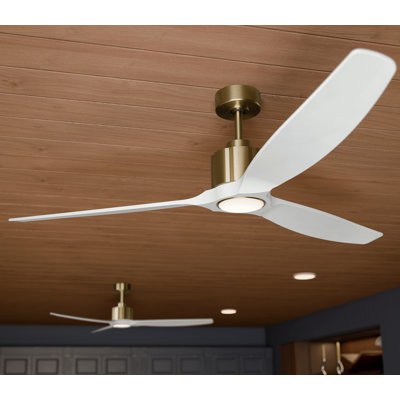 Calyx 3 Blade 60 Inch Indoor Ceiling Fan in Champagne Bronze with Solid Wood Matte White Blades