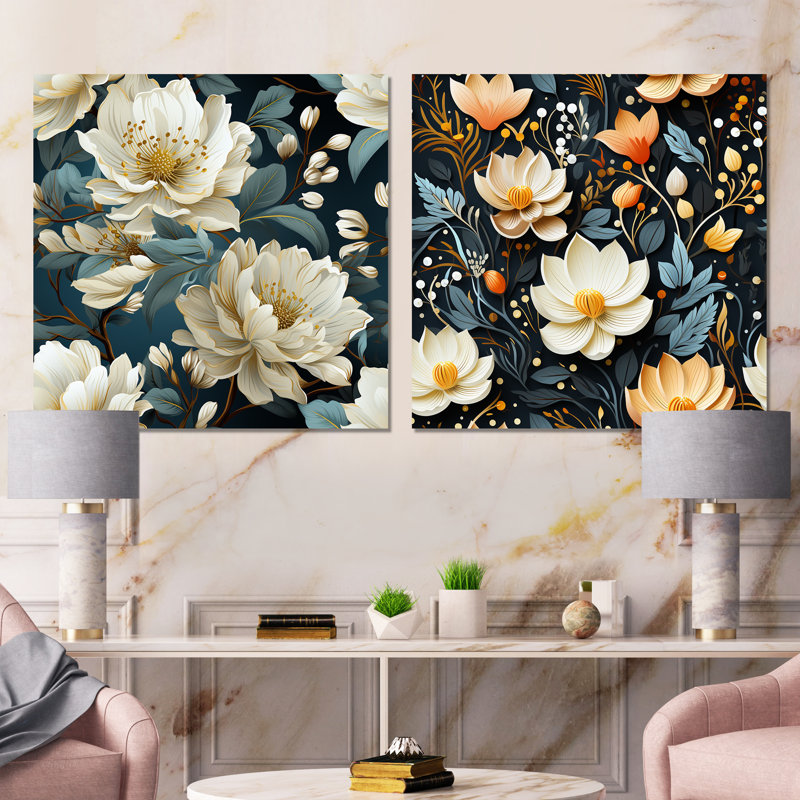 Dejardins - Ensemble de 2 carrés à motif floral en métal, H 36 po x l 72 po