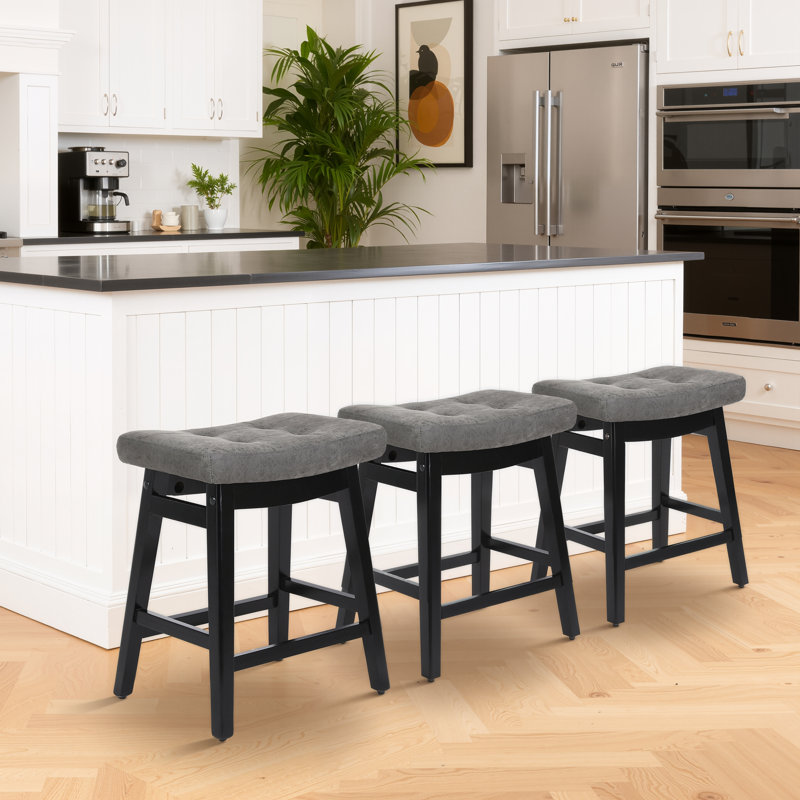 Tabourets de bar extra larges 19,7 po,  Siège en similicuir gris / structure noire