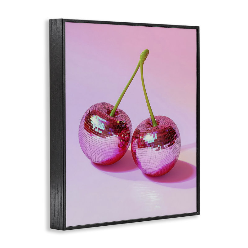 Cerise rose disco rose, estampe numérique, design by Creative Studio, Giclée encadrée noir minuit, H 30 po x l 24 po