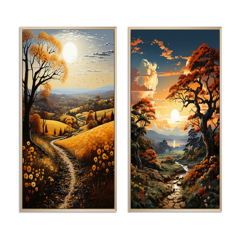 «Countryside Harvest Gold Patchwork», 2 pièces, Encadrement brun, H 40 po x l 40 po