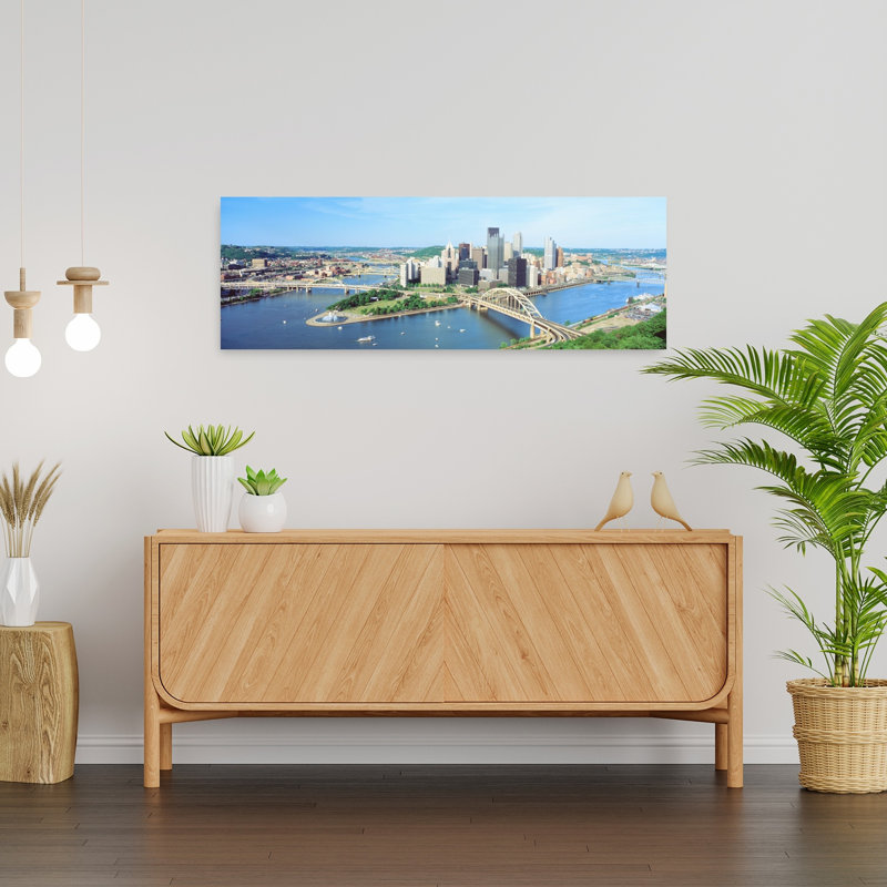 «Daytime Skyline» avec la rivière Delaware, Pittsburgh, Pennsylvanie, États-Unis, art mural abstrait contemporain