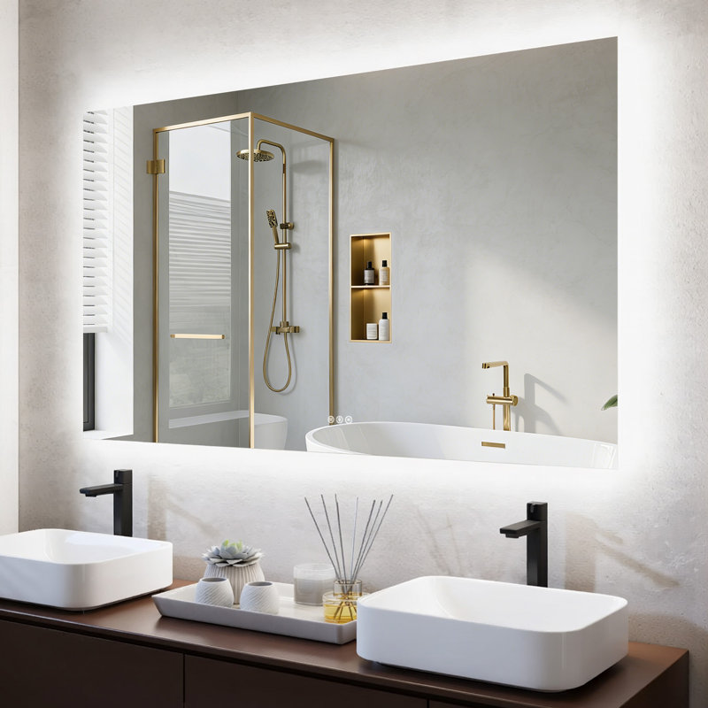  Miroir rectangulaire de salle de bain et de meuble-lavabo moderne à DEL à 3 couleurs et à intensité variable, 28 po x 20 po