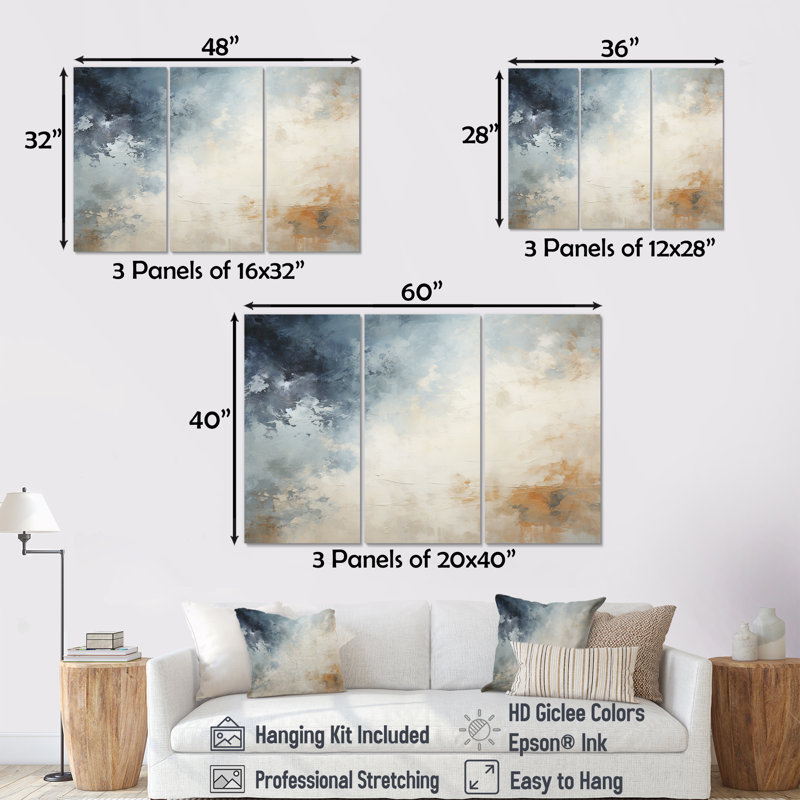 «Mute Colors Minimalisme Storms», ensemble d'art sur toile Tempêtes, Toile tendue, H 40 po x l 60 po x P 1 po