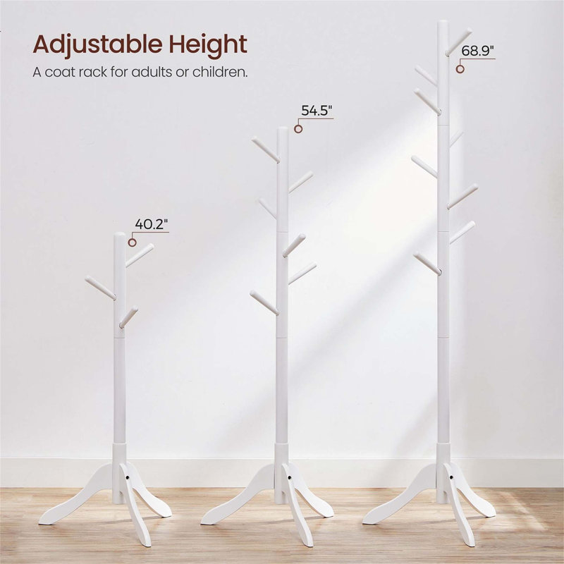 Kimra Solid Wood Freestanding 8 - Hook Coat Rack, White
