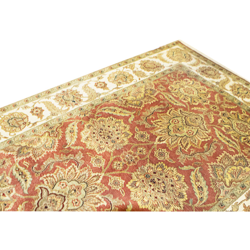 Hand Knotted Wool Area Rug in Rust And Ivory