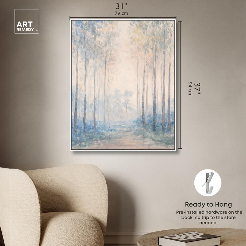Toile grise indigo Serenity par Art Remedy, H 37 po x l 31 po, Cadre flottant blanc