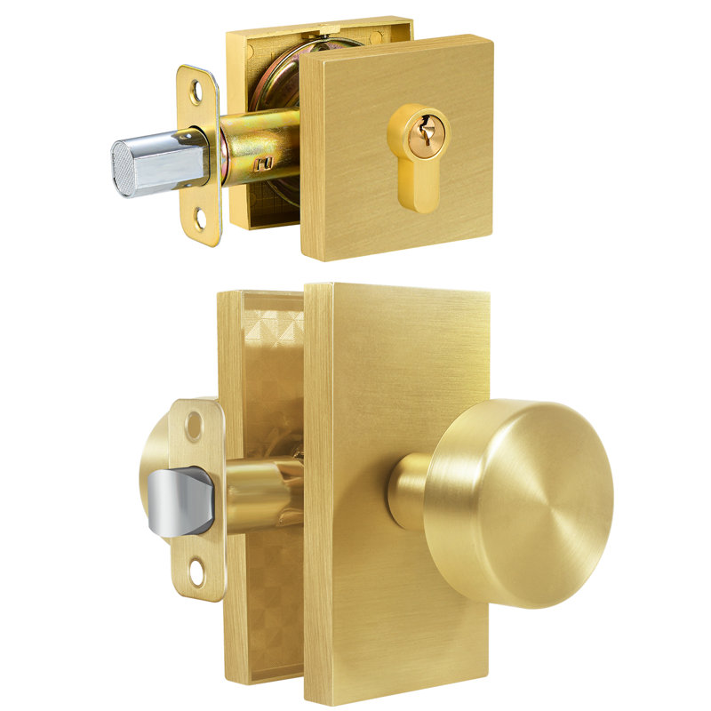Deadbolt and Passage Door Knobs Set, Satin Brass