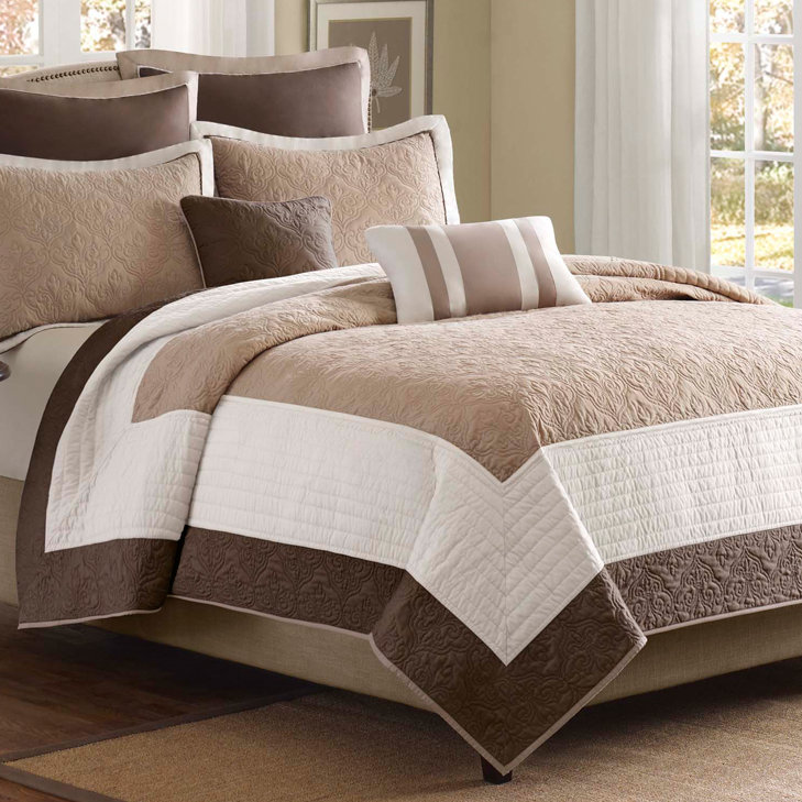 King Brown and Ivory Reversible Microfiber Quilt Set