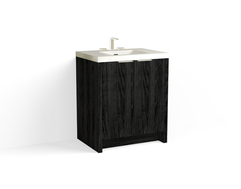 Mesa 30" W Freestanding Single Bathroom Vanity , 8" Widespread, White Gloss, White Nanomatte/Satin Nickel