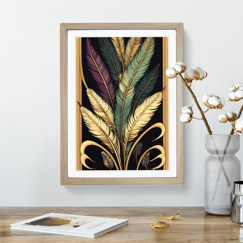Classic Feathers - Print, 66cm H x 48cm W x 2cm D, Oak Framed, White