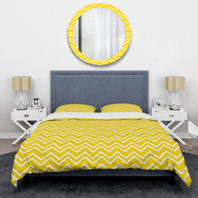 Chevron horizontal jaune - ensemble de housse de couette abstrait - polyester microfibre