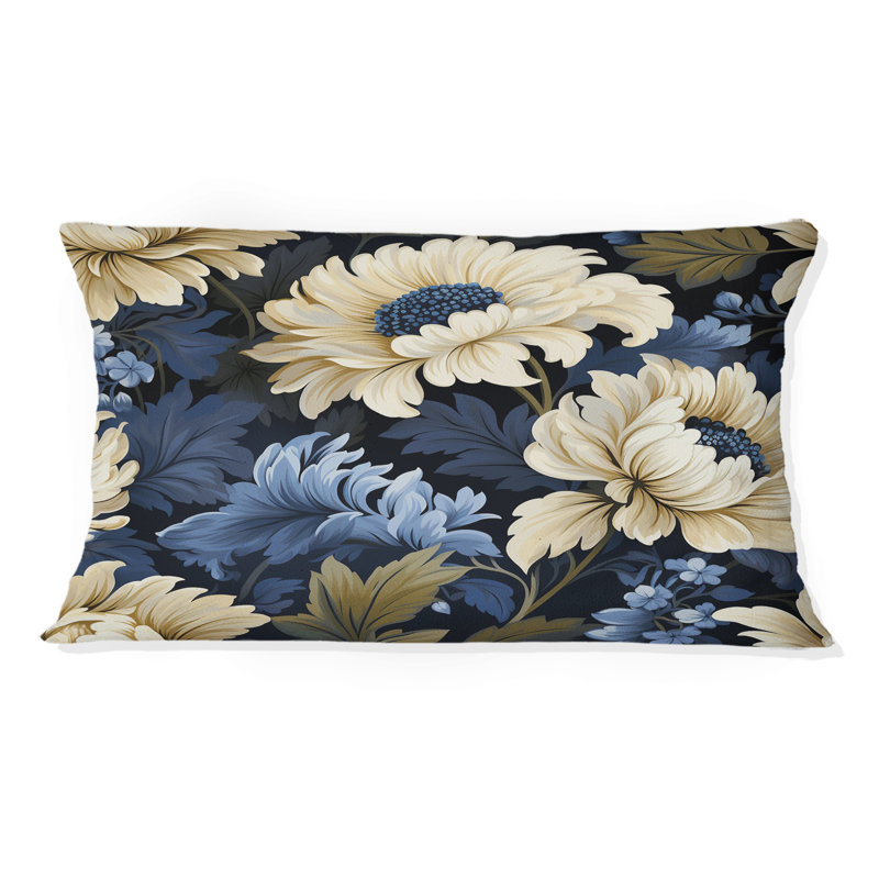 Coussin décoratif imprimé damassé beige et bleu