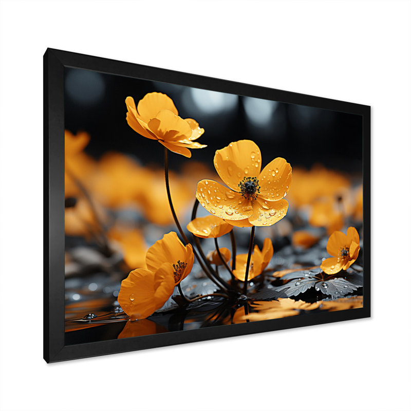 Yellow Grey Golden Buttercups Black And White III - Floral Canvas Art Print, H 24 po x l 32 po x P 1 po, Noir