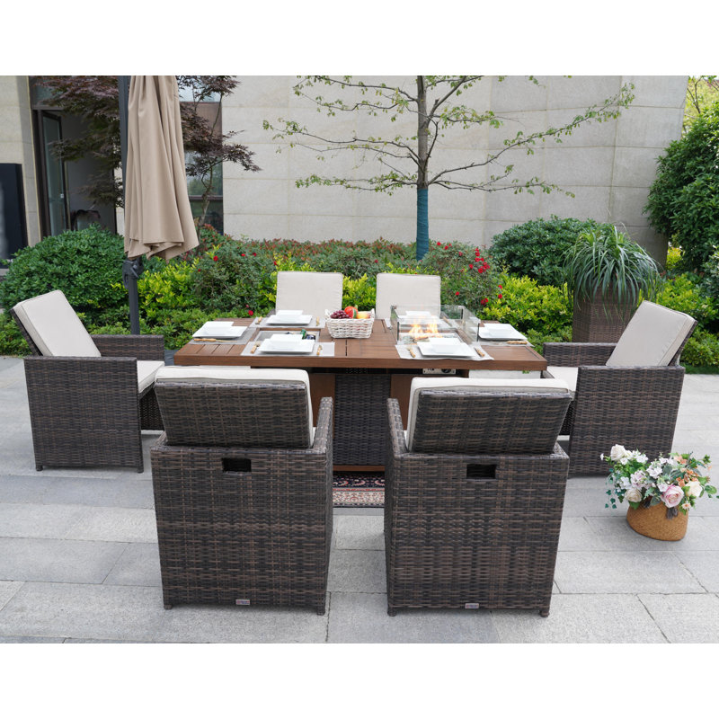 Wicker 6 - Person Patio Conversation Set with Cushions, Brown