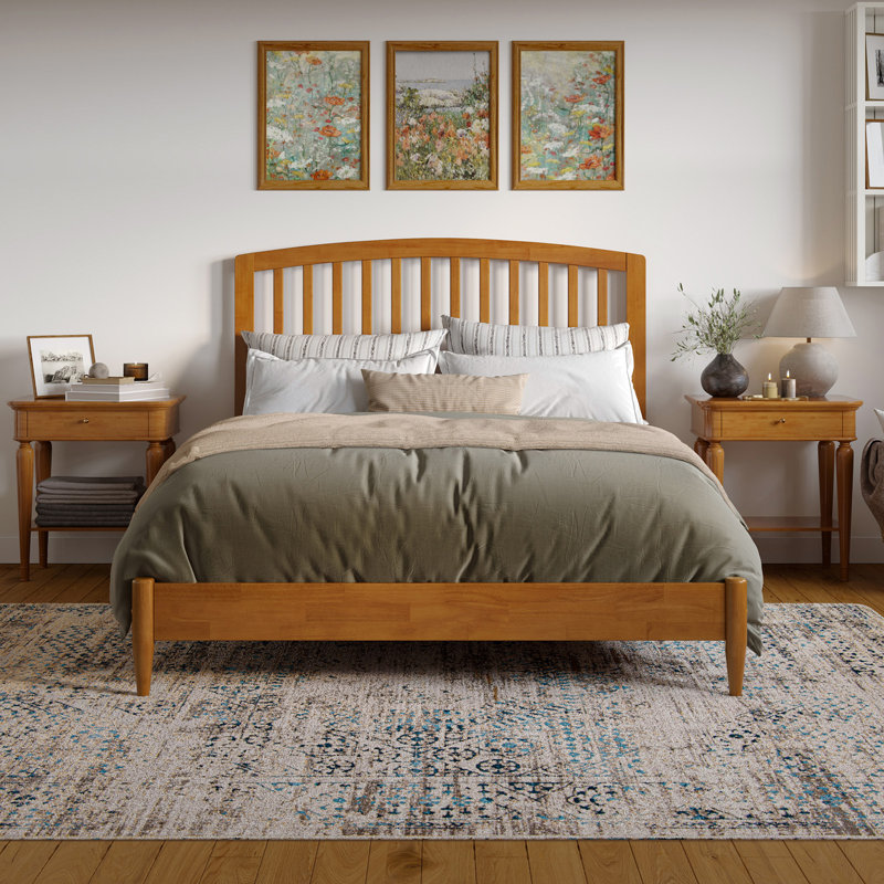 Lit plateforme en bois massif Audriel, Caramel clair, Grand